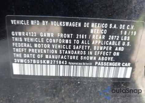 2019 Volkswagen Jetta 1.4T R-Line/1.4T S/1.4T Se from USA, damaged, VIN 3VWC57BU5KM271043